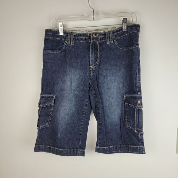 Route 66 Pants - Route 66 Women's dark denim Bermuda cargo shorts Mid Rise Sz 7/8 casual summer